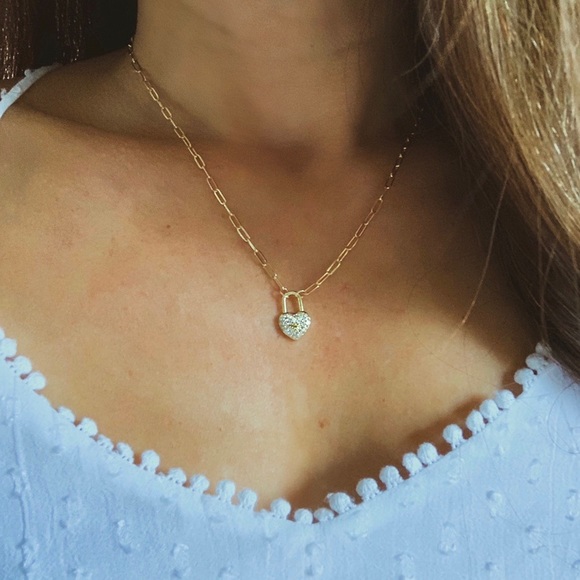 CZ Heart Padlock Necklace - Picture 13 of 15